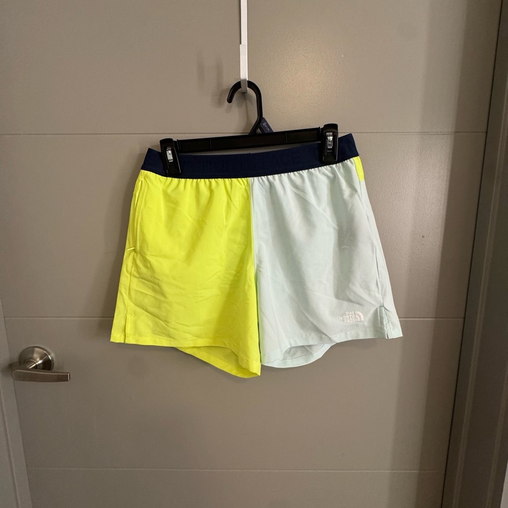 The North Face Women's Athletic Shorts - Neon Yellow and Light Blue